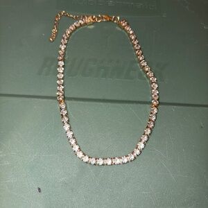NWOT Boho Tennis Chain Necklace Choker Gold Rhinestone